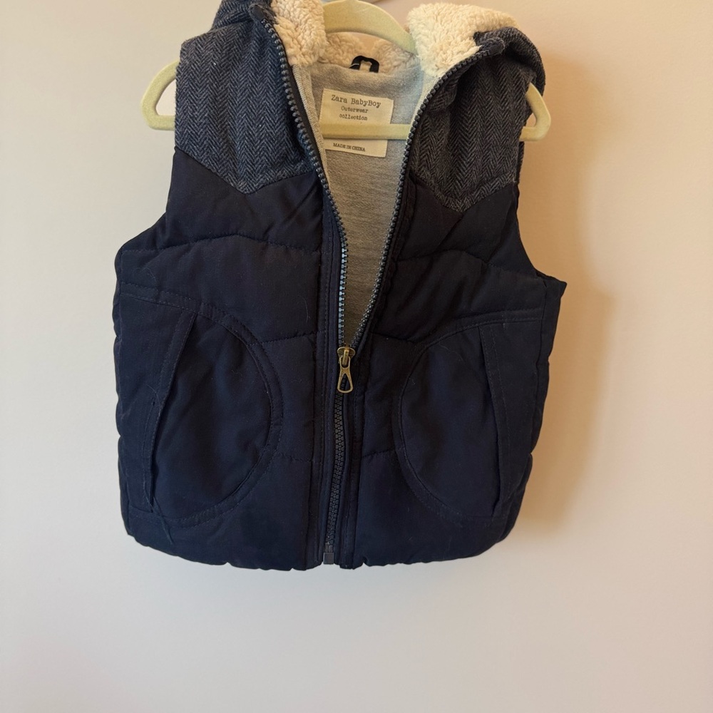 Zara BabyBoy Navy Blue Puffer Vest with Hood